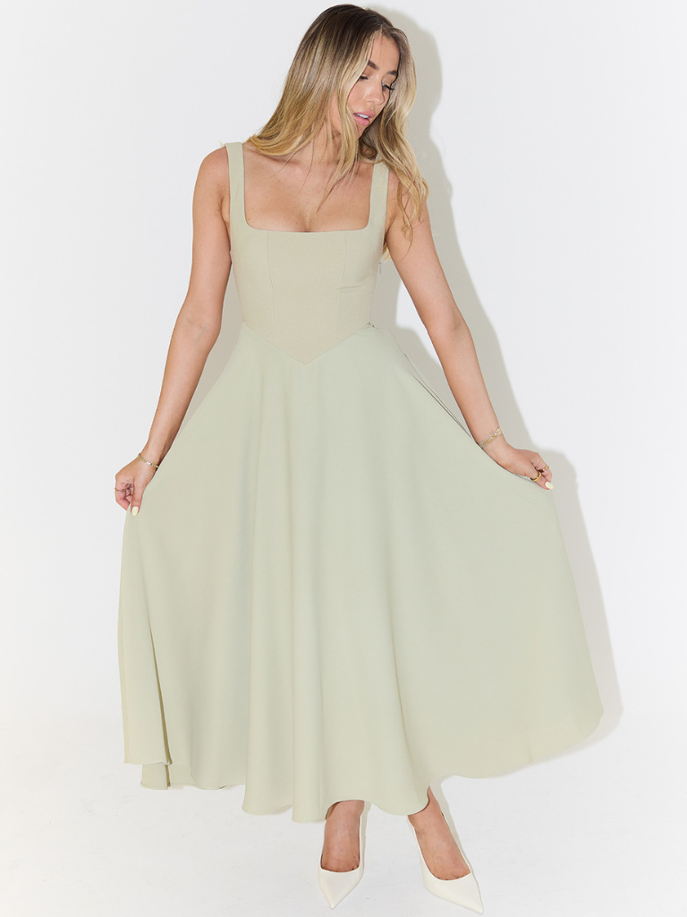 Grace | Elegant Square Neck Cinched Midi Dress 2