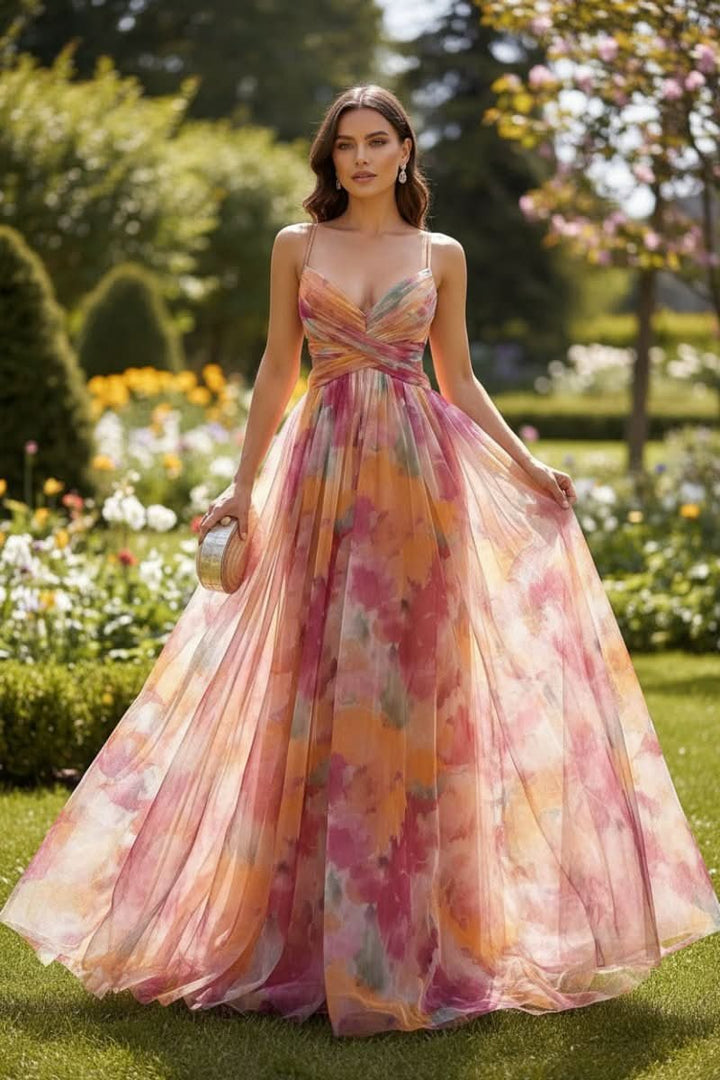 Grace | Vibrant Watercolor Floral Tulle Maxi Dress 1