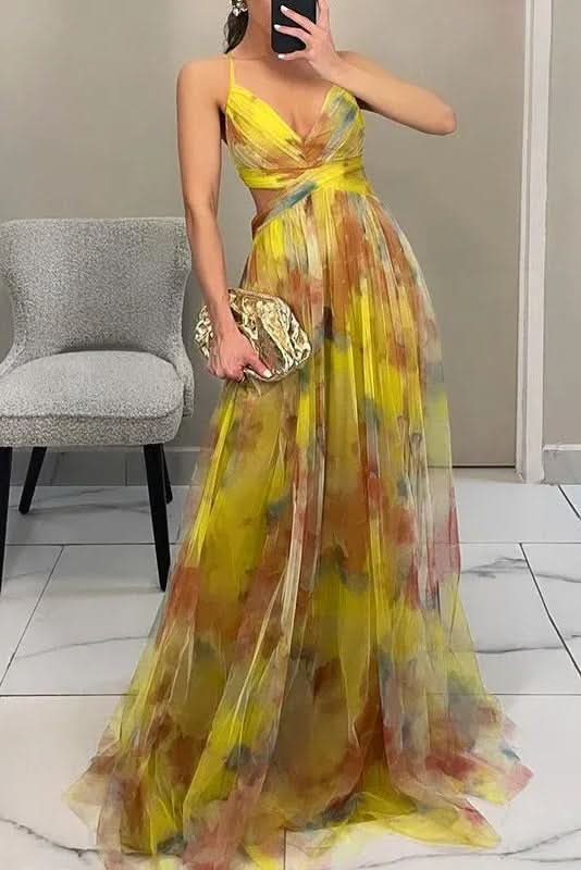 Grace | Vibrant Watercolor Floral Tulle Maxi Dress 3
