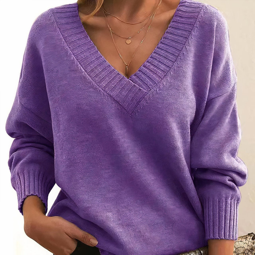 Grace | Women's V-Neck Long Sleeve Cashmere Blend Knit Sweater 10