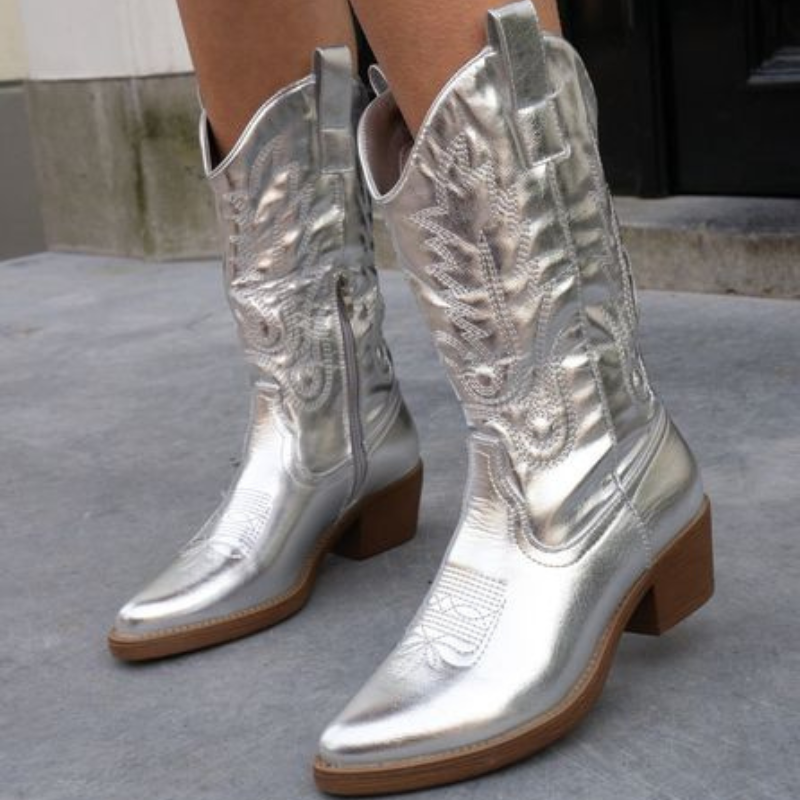 Greta | Glamorous Metallic Style Western Cowboy Boots 7