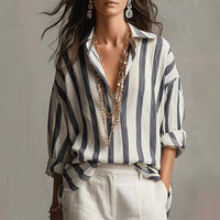 Maya | Stylish Vertical Striped Open-Collar Blouse
