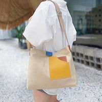 Clara | Modern Color-Block Canvas and PU Leather Tote Bag