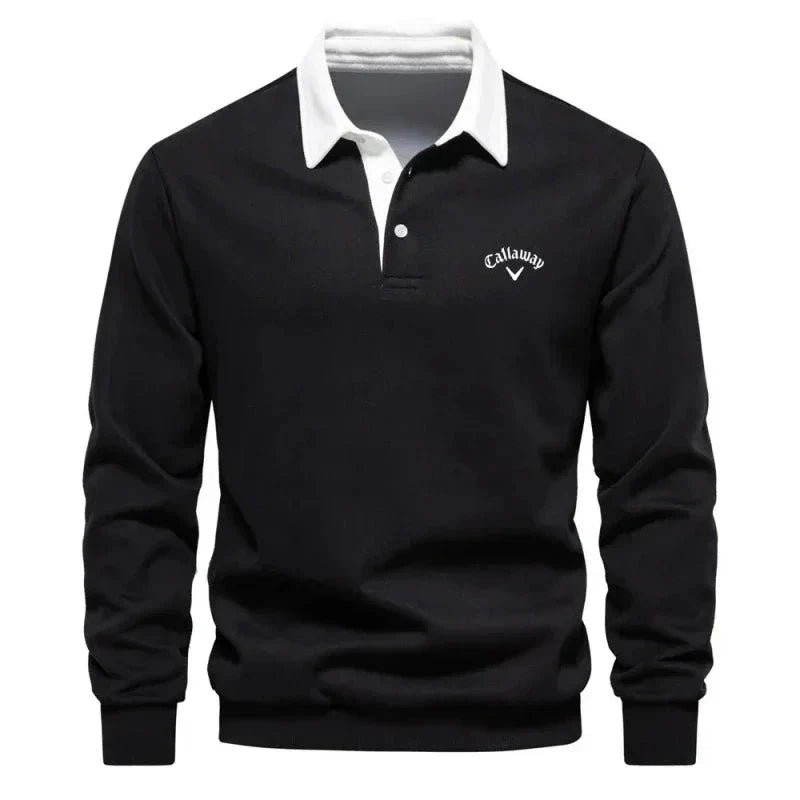 Henry | Men's Long-Sleeve Contrast Collar Cotton-Blend Golf Polo Jumper 1