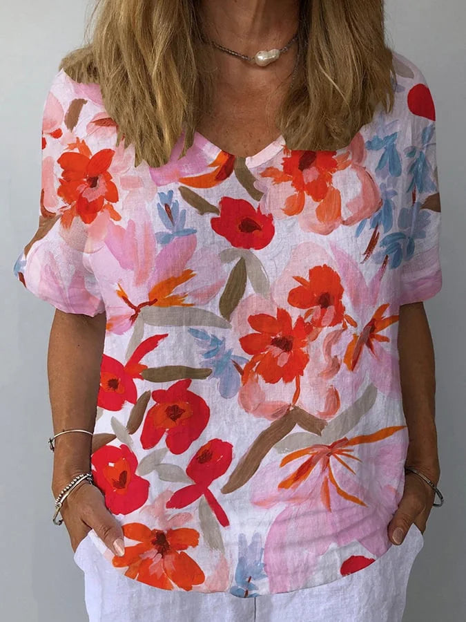 Iris | Elegant And Sophisticated Retro Floral Linen Blouse 1