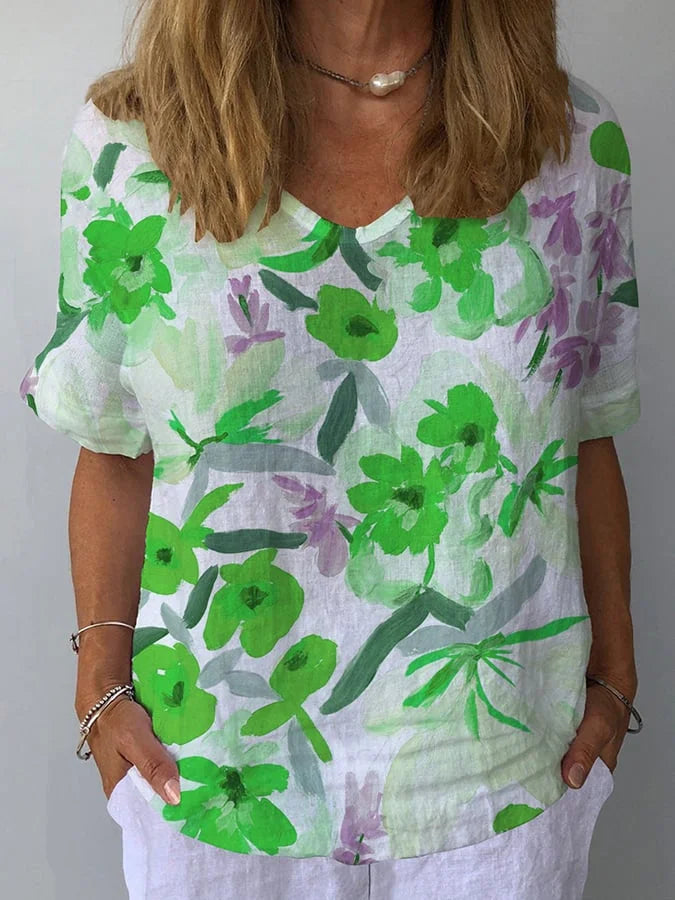 Iris | Elegant And Sophisticated Retro Floral Linen Blouse 5