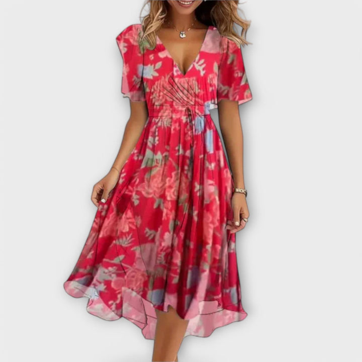 Isolde | Floral Midi Dress Wedding Guest Elegant V-Neck Fit 1