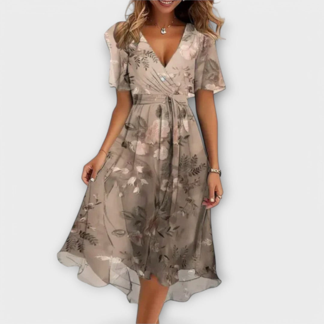 Isolde | Floral Midi Dress Wedding Guest Elegant V-Neck Fit 2