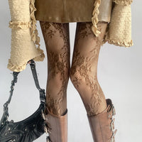 Genevieve| Collant traforati intricati con motivo floreale ornato