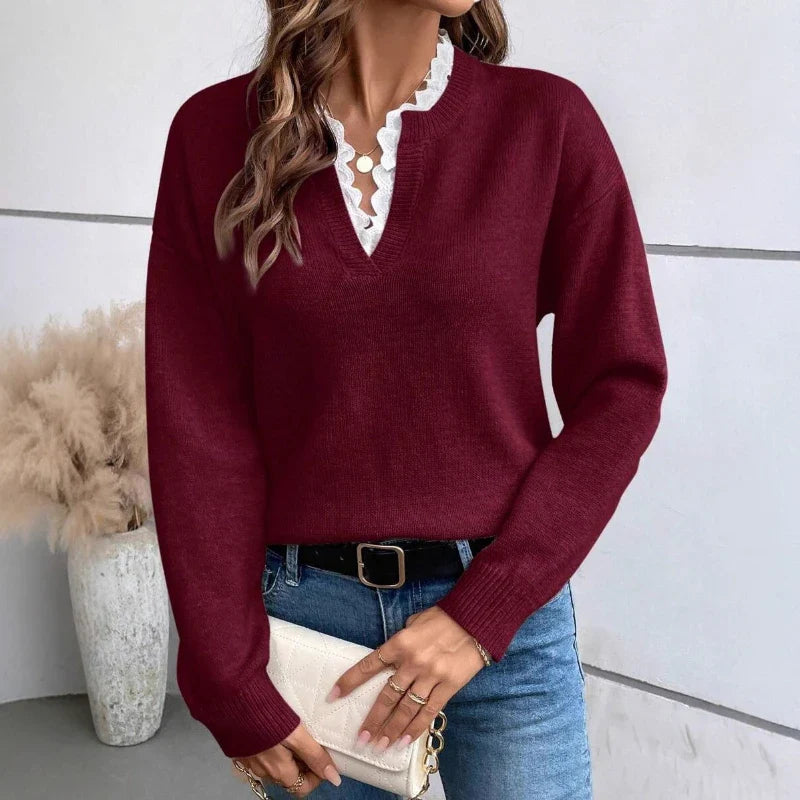 Karin | Elegant and Romantic Lace-Trim Knit Sweater 6