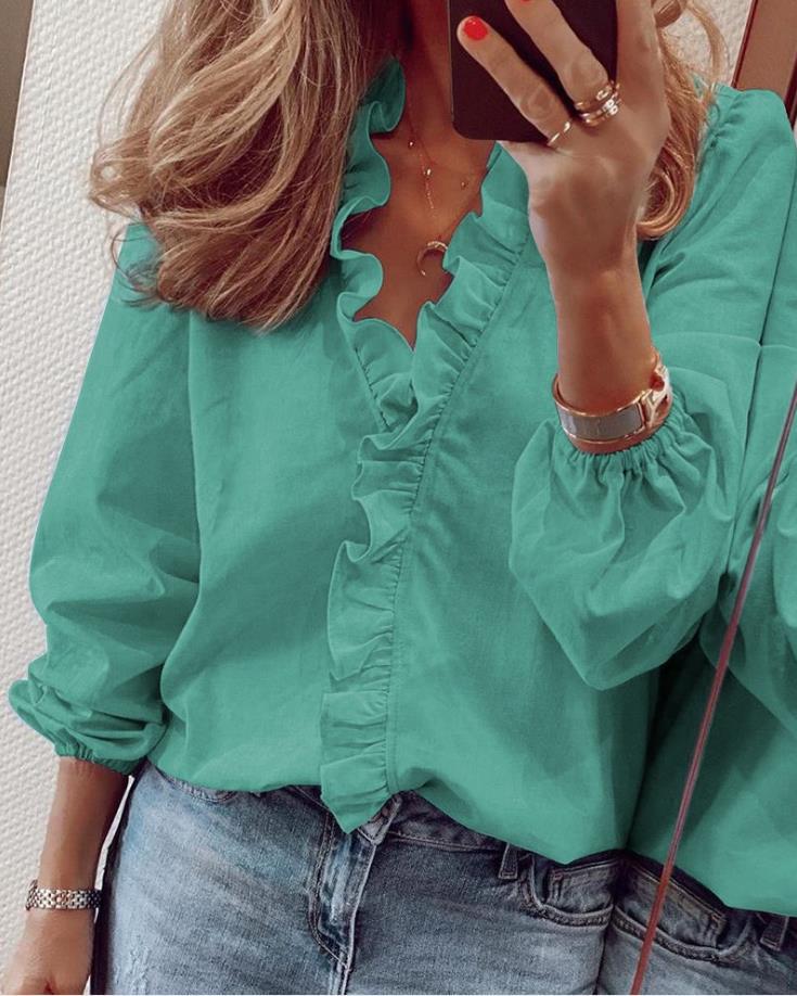 Katharina | Ruffled V Neck Summer Blouse 1