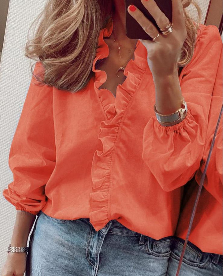 Katharina | Ruffled V Neck Summer Blouse 4