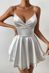 Klaudia | Stylish and Radiate Lustrous Satin Skater Mini Dress