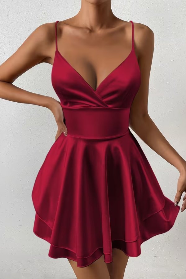 Klaudia | Lustrous Satin Open-Back Pleated Skater Mini Dress 2