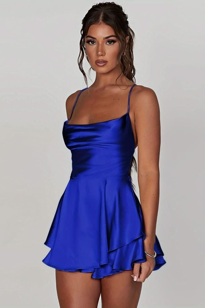 Lily | Lustrous Satin Ruffle-Skirt Cocktail Mini Dress 12