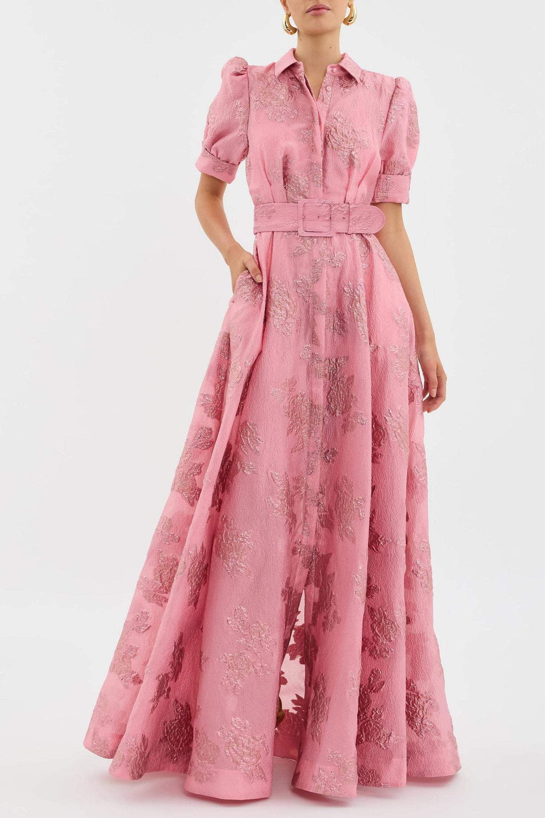 Lina | Elegant Floral Wedding Guest Dress – Formal, Cinched Waist &amp; Charming Puff Sleeves 1