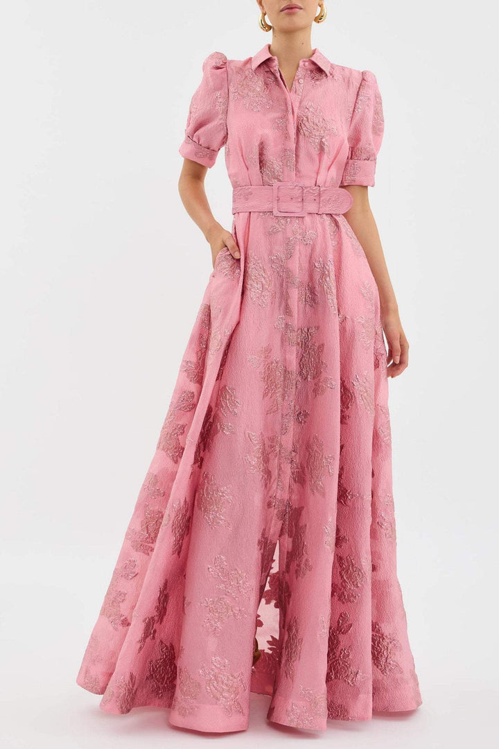 Lina | Elegant Floral Wedding Guest Dress – Formal, Cinched Waist &amp; Charming Puff Sleeves 1