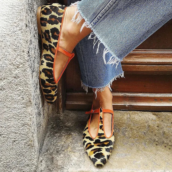 Livia | Elegant Leopard Print T-Bar Ballet Flats for Women - Comfortable & Versatile Ballerina Shoes 0