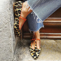 Laura | Comfortable & Versatile Leopard Print T-Bar Ballet Flats
