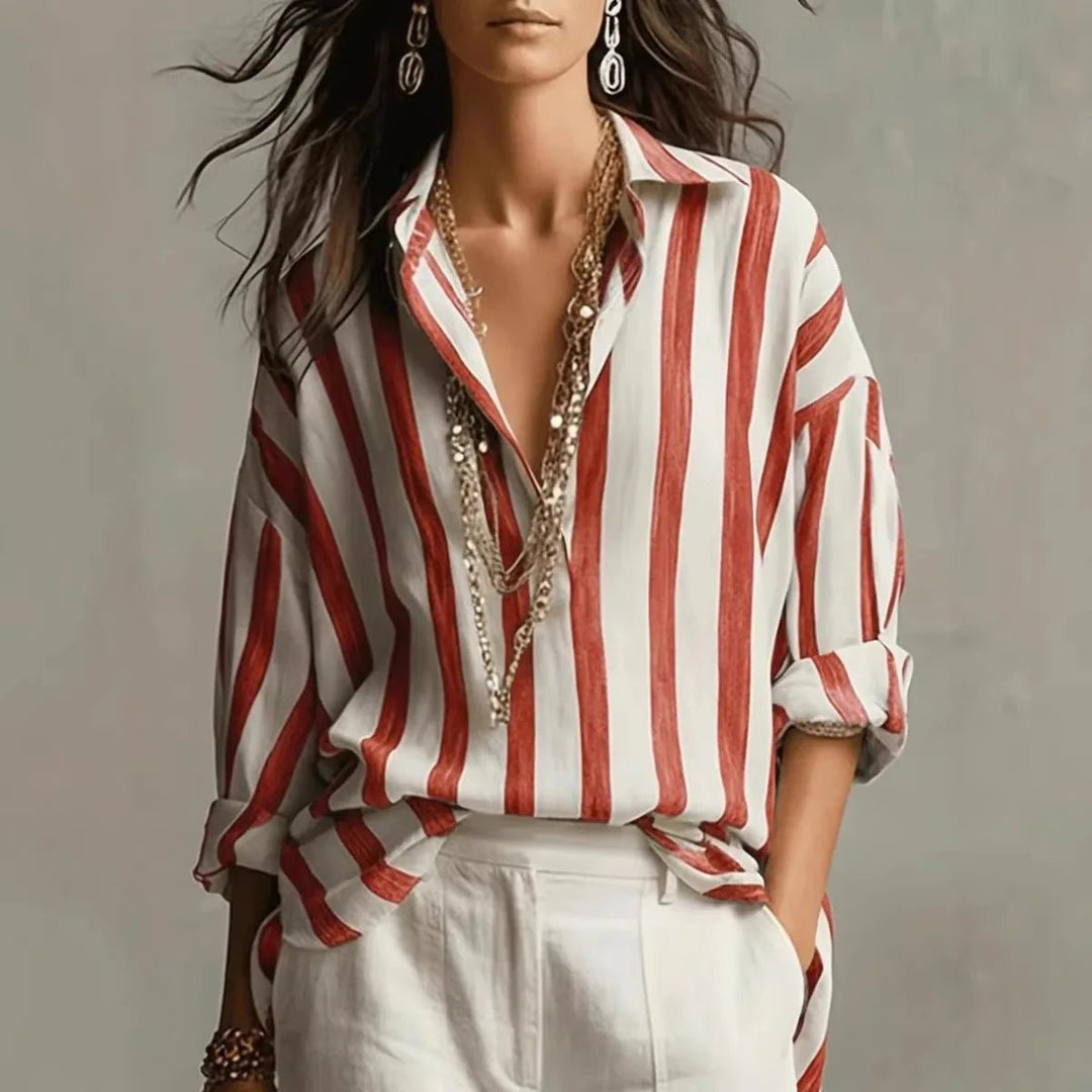 Lucy | Comfortable And Chic Vertical Striped Long Sleeve Blouse 2