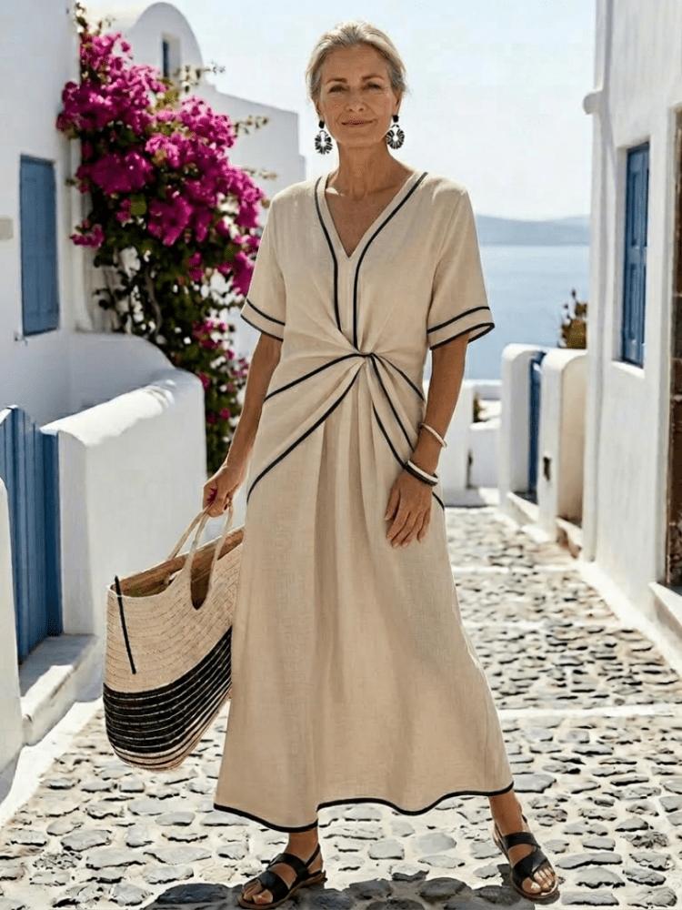 Ludovica | Elegant and Flowing V-Neck Midi Dress 3