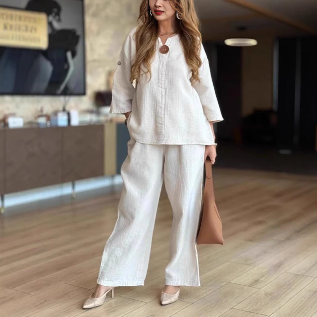 Lydia | Relaxed Linen Two-Piece Tunic & Wide-Leg Pants Set 1