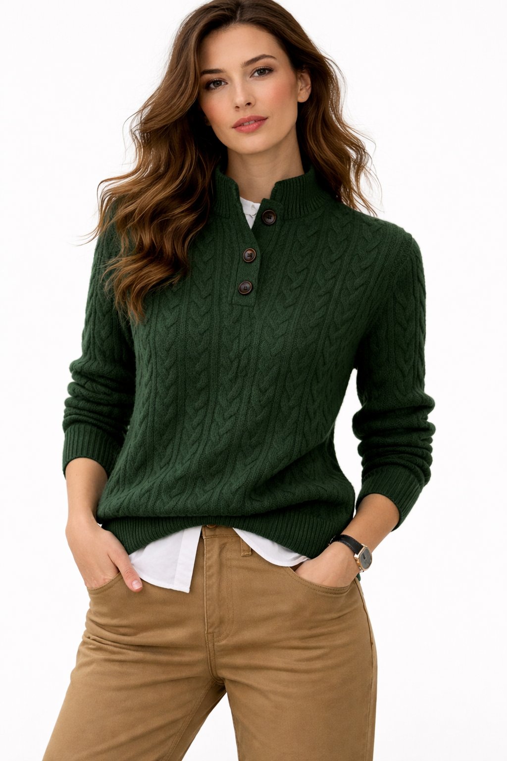 Madison | Comfortable And Warm Cable Knit Button-Neck Sweater 1