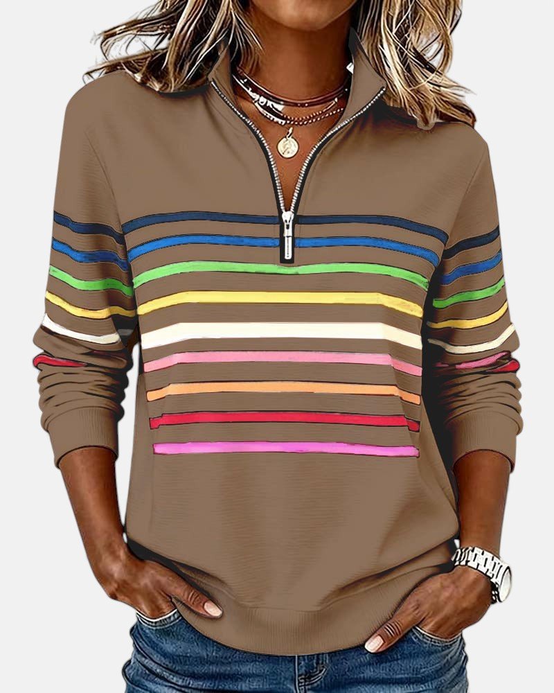Madison | Women's Quarter Zip Sweatshirt Striped Long Sleeve Pullover 4