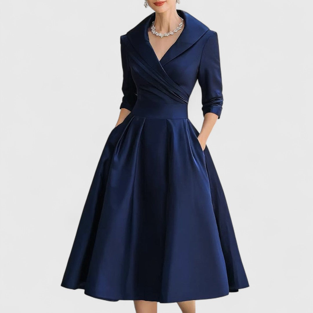 Mara | Midi Dress for Women V-Neck Flared 3/4 Sleeve Elegant 0