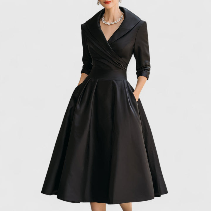 Mara | Midi Dress for Women V-Neck Flared 3/4 Sleeve Elegant 1