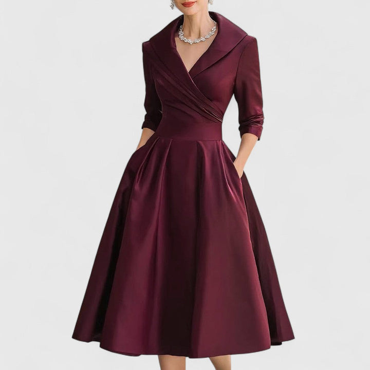 Mara | Midi Dress for Women V-Neck Flared 3/4 Sleeve Elegant 2