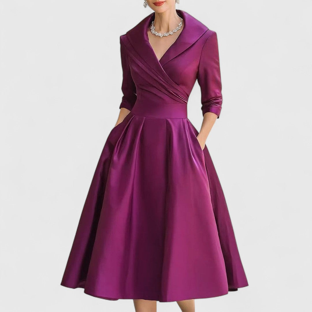 Mara | Midi Dress for Women V-Neck Flared 3/4 Sleeve Elegant 3