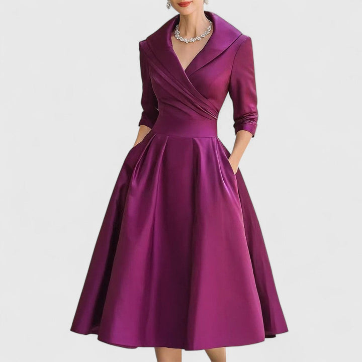 Mara | Midi Dress for Women V-Neck Flared 3/4 Sleeve Elegant 3