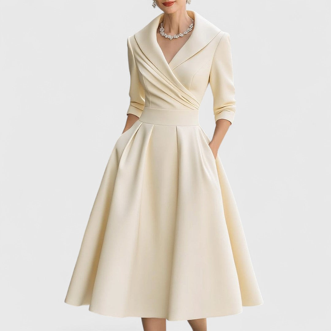 Mara | Midi Dress for Women V-Neck Flared 3/4 Sleeve Elegant 4