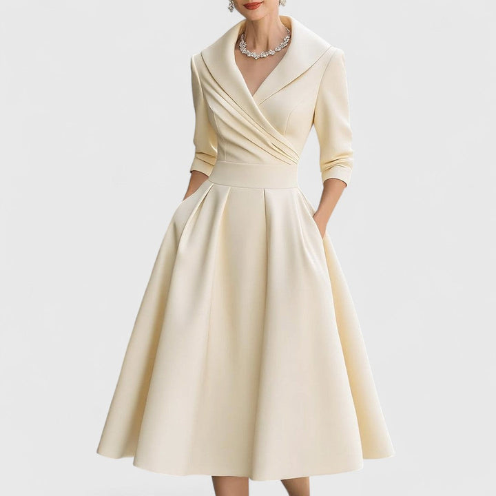 Mara | Midi Dress for Women V-Neck Flared 3/4 Sleeve Elegant 4