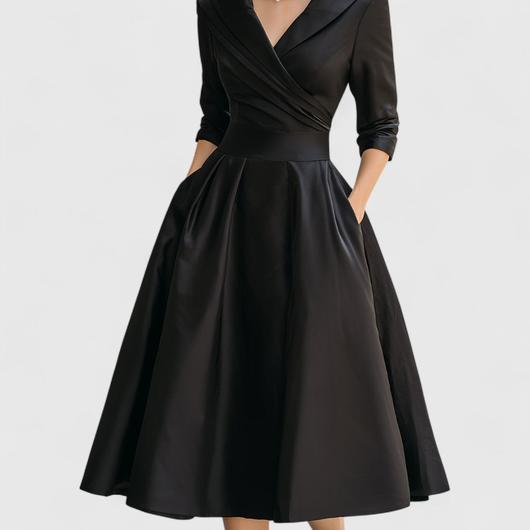Mara | Midi Dress for Women V-Neck Flared 3/4 Sleeve Elegant 6