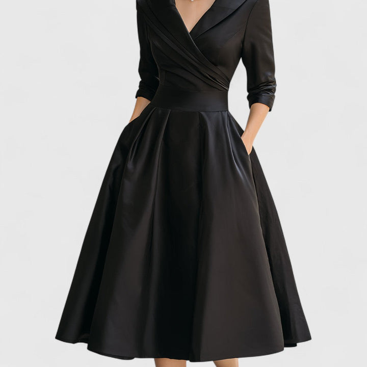 Mara | Midi Dress for Women V-Neck Flared 3/4 Sleeve Elegant 6