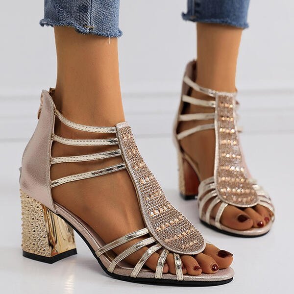 Maria | Rhinestone Strappy Block Heel Sandals 3