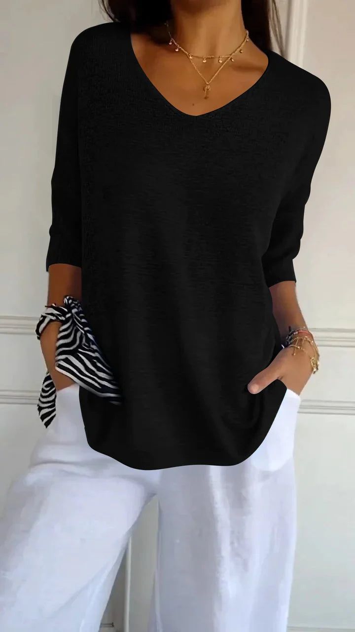 Maria | V-neck solid color knitted top 6