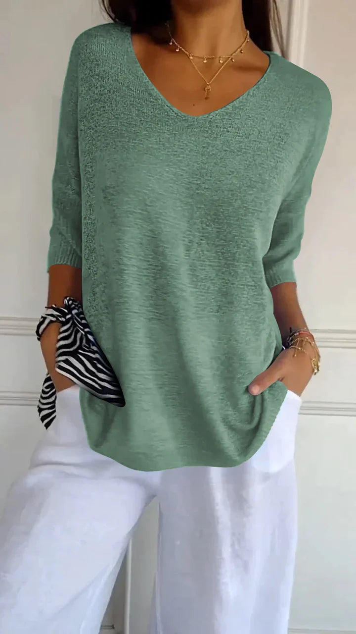 Maria | V-neck solid color knitted top 7