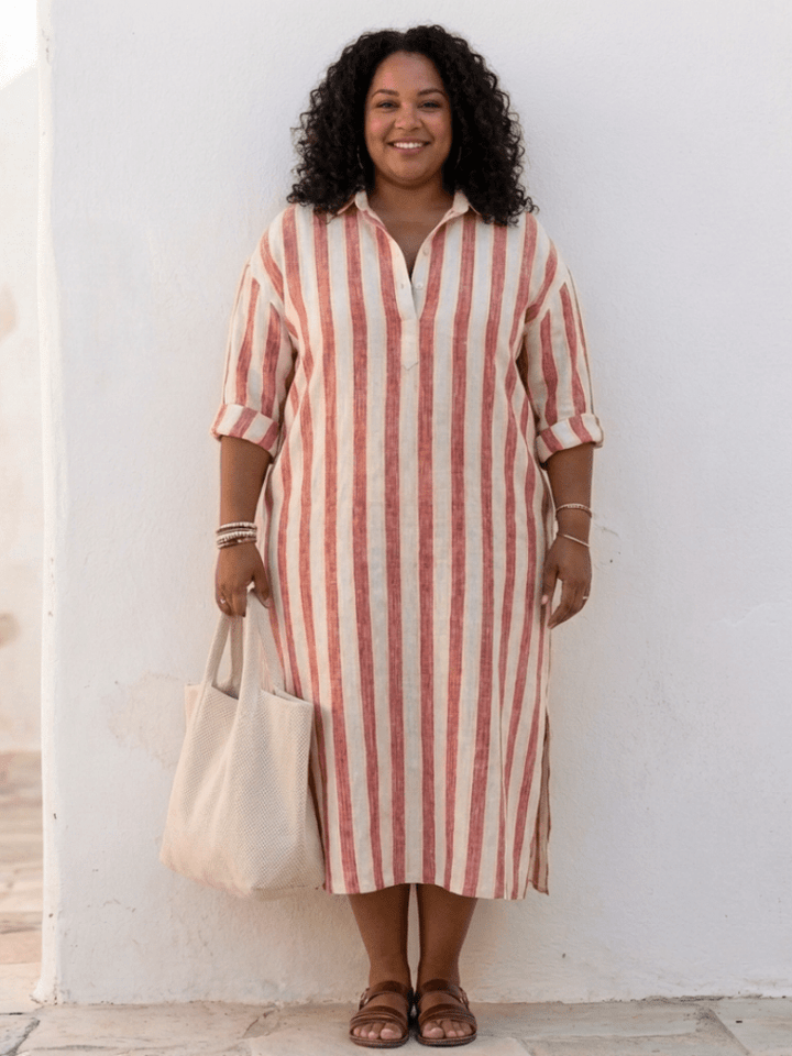 Maya | Elegant And Comfortable Striped Midi Shirt Dress 4