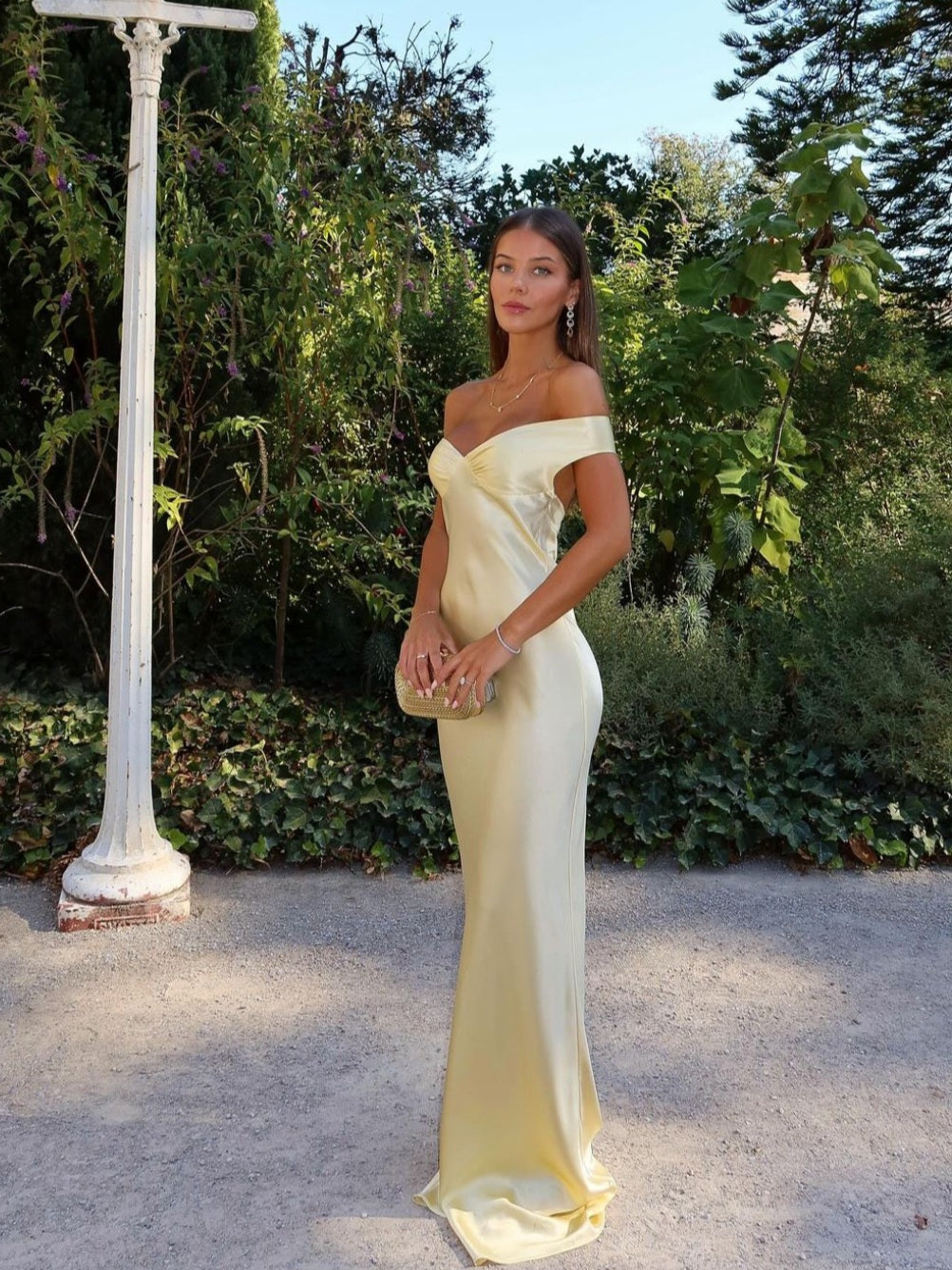 Maya | Elegant Satin Off-The-Shoulder Wedding Guest Dress 0