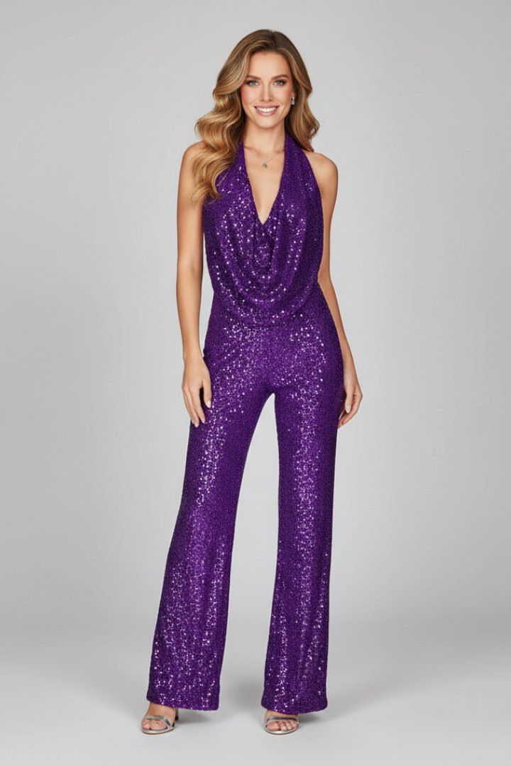 Maya | Glamorous And Shimmering Sequin Halter Jumpsuit 5
