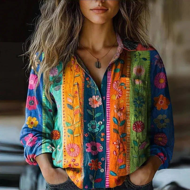 Milla | Women's Long Sleeve Vintage Printed Blouse 4