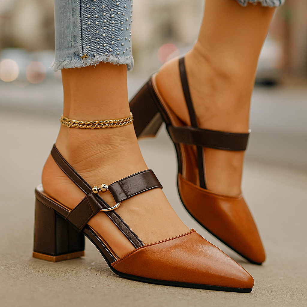 Nadia | Elegant Gold Heels – Premium Leather with Chic Ring Detail 1