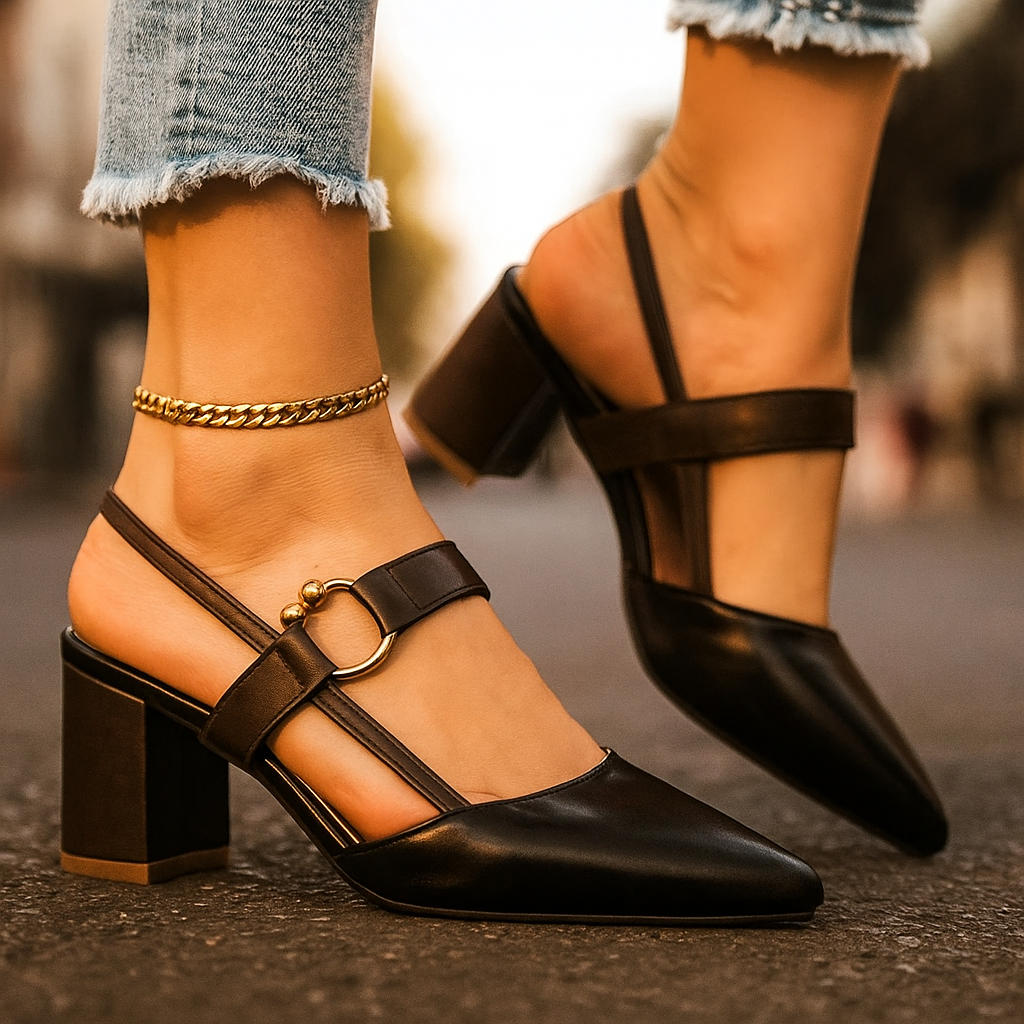 Nadia | Elegant Gold Heels – Premium Leather with Chic Ring Detail 2