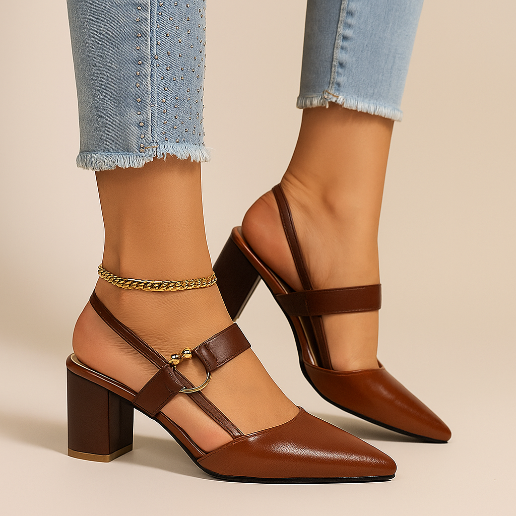 Nadia | Elegant Gold Heels – Premium Leather with Chic Ring Detail 4