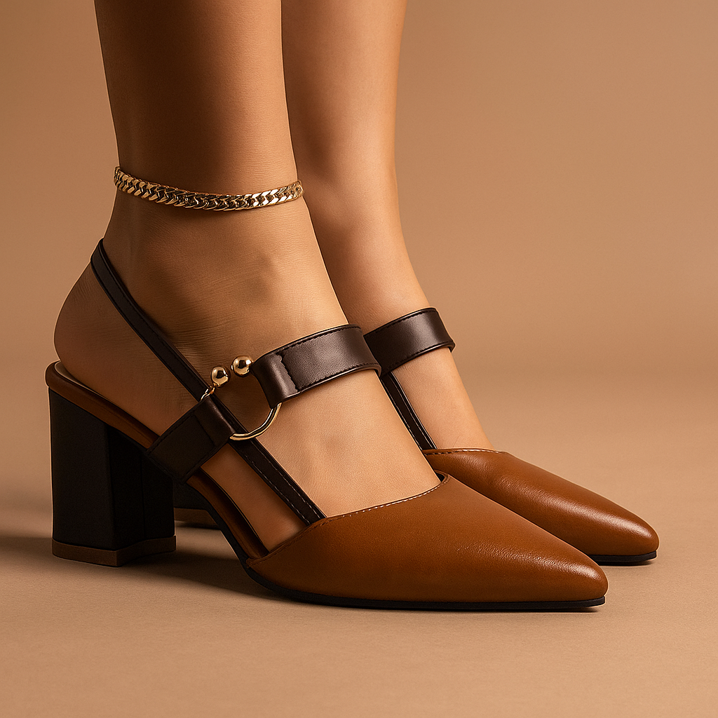 Nadia | Elegant Gold Heels – Premium Leather with Chic Ring Detail 6