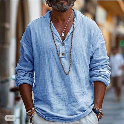 Nathan | Casual Long Sleeve Linen Popover Shirt 1