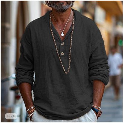 Nathan | Casual Long Sleeve Linen Popover Shirt 3